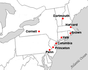 Locations of Ivy League schools