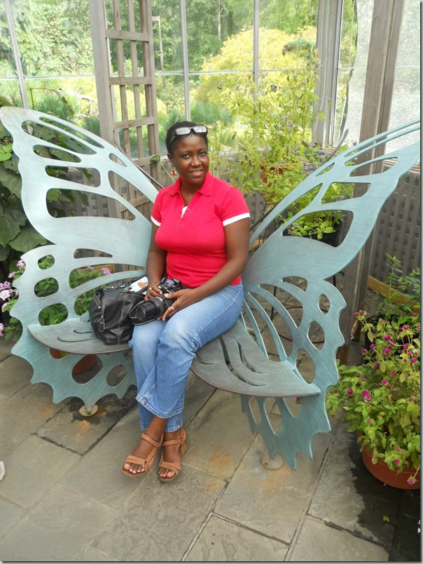 Astrid in butterfly chair (Surinam, Zimbabwe, Belgium, Uganda & USA)